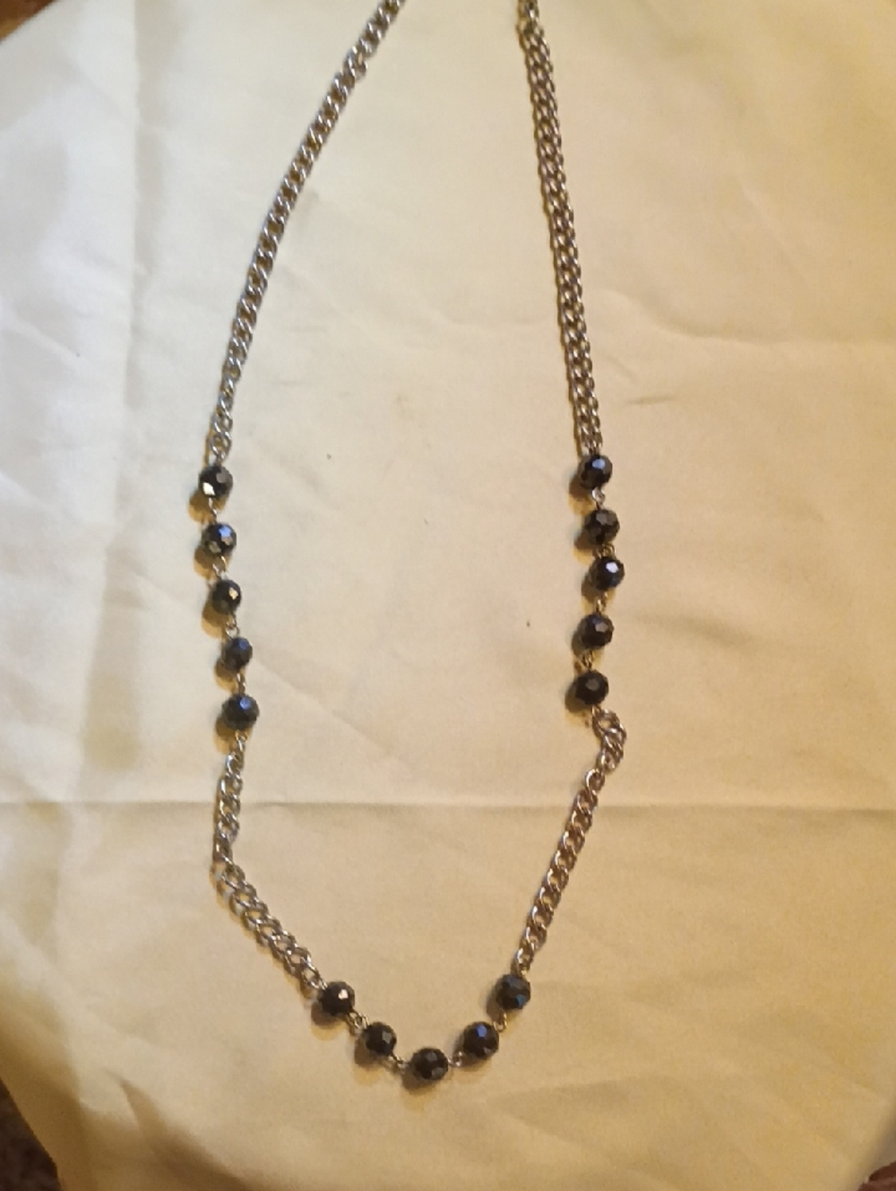 Silver-Tone Necklace with Black Beads - Unbranded With Matching Earrings